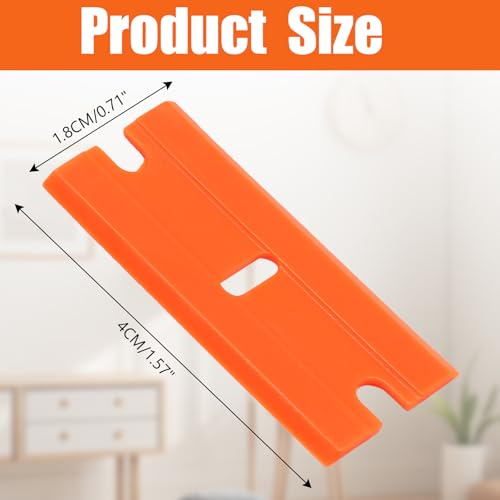 100 Pack Edged Plastic Blade, Safety Razor Blades Plastic Scraper Lightweight Replacement Blades, Easy Removal Tool for Decals Stickers Adhesive Label Glass Clean DIY, Orange