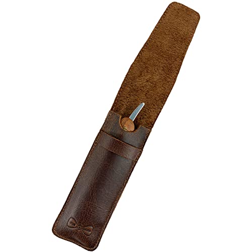 Hide & Groom, Razor Case Handmade from Full Grain Leather - Protector Case, Barber Razor Sheath, Shaving Accessories, Personal Care Essentials - Bourbon Brown