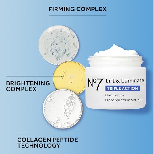 No7 Lift & Luminate Triple Action Day Cream - Anti-Aging Face Cream SPF 30, Hyaluronic Acid & Vitamin C - Visibly Firms Skin for Healthy Looking Radiance - Suitable for Sensitive Skin (1.69 Fl Oz)