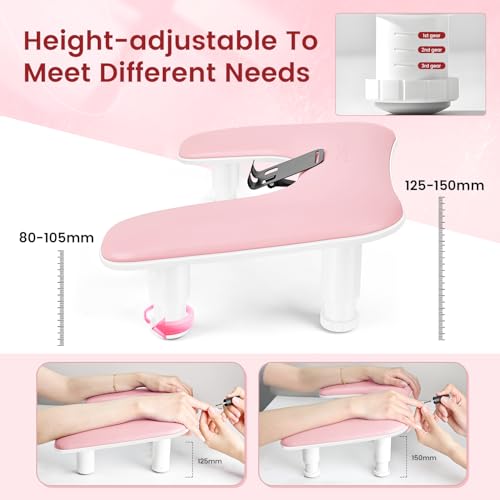 JODSONE Pink U-Shaped Manicure Arm Rest for Nails Tech with Rotating 360¡ÆBuilt-In Phone Holder and Adjustable Nail Arm Rest Detachable Manicure Hand Rest for Salon Design