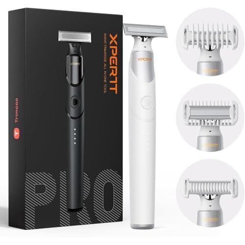 Electric Groin & Body Hair Trimmer - Painless Beard Razor for Men, All-in-One Body Groomer, Waterproof Wet/Dry Men's Ball Shaver with Magnetic Head, USB-C Charging, Easy Claen, White(Lite)