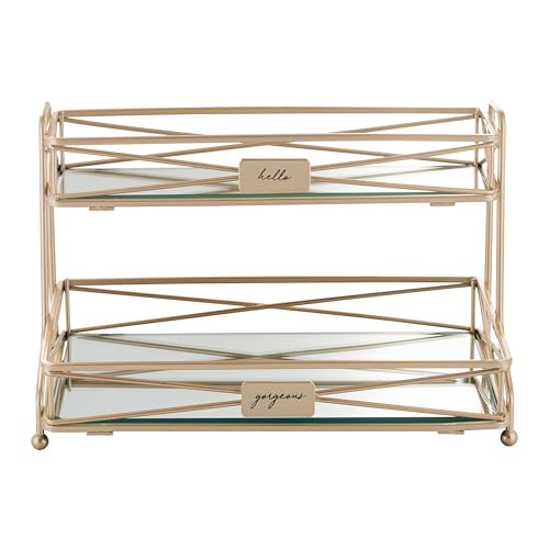 Home Details Satin Gold 2 Tier Vanity Tower (27174-SGOLD)