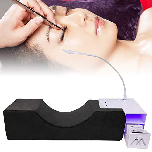 CNCEST Eyelash Extension Neck Pillow with Light,Eyelash Pillow Make Up Eyelash Extension Pillow with Shelf Organizer Stand for Salon Headrest Makeup Tools Grafted Support Neck Soft Stand(Black)