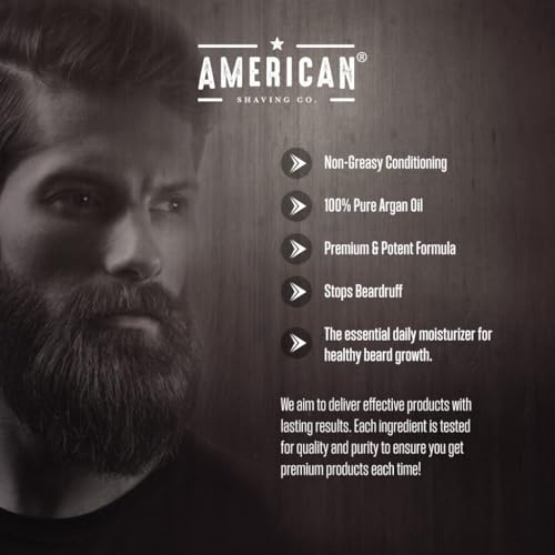 American Shaving Co. Grizz Organic Beard Oil for Men | 100% Pure Argan Oil & Conditioner | Non-Greasy Beard Softener for Thicker, Fuller Growth | Best Premium Grooming Product | USA Made