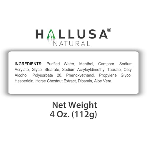 Hallusa Natural Hallosmine Leg Cream with Diosmin, Hesperidin & Horse Chestnut | Cooling Skin Care Cream with Menthol & Aloe Vera | Lightweight Moisturizing Formula | 4 oz (112g)