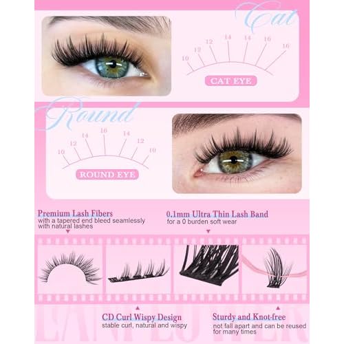 Wispy Lash Clusters Kit Natural Lash Extension Kit Manga Cluster Eyelash Extensions Kit CD Curly Eyelash Clusters Thin Band Individual Lashes Clusters by Lanflower