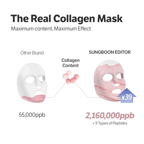 SUNGBOON EDITOR Collagen Boosting TRIO: Deep Collagen Mask (4ea) & Serum Mist & Cream in Serum, Best Korean Glow Mist Care Set, Skincare Gift Sets for Mom