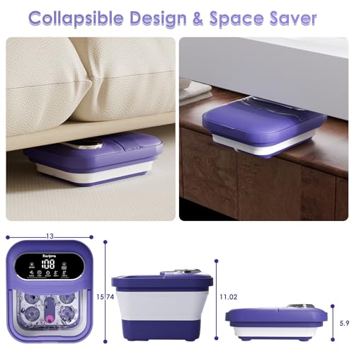 Foot Spa Electric Rotary Massage, Collapsible Foot Bath with Heat, Bubble Jets,Temp Control, and 24 Motorized Shiatsu Massage Balls, Pedicure Foot Spa for Feet Relaxation (Blue)