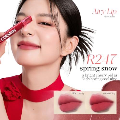 COLORKEY Airy Velvet Lip Tint, Matte Finishs, Longwear Rich Lip Colors, non-sticky, Creamy Soft Texture, Waterproof Lip Stain, Matte hydration, non-drying. Velvety finish (R666 Colorkey Red, 3g)