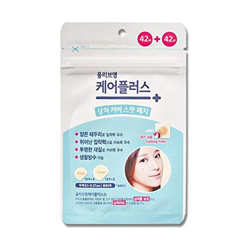 OLIVE YOUNG 1 Pack Care Plus Spot Patch 84ea (10mm 60ea + 12mm 24ea) - Acne Spot Pimple Absorbing Cover Patch, Moist Wound Dressing for Skin Trouble Acne Pimple Care Hydrocolloid Patch