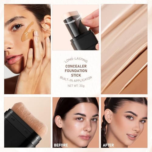 Long-Lasting Concealer Foundation Stick, Face Foundation Contour Stick, Creamy Full Coverage, Lightweight and Long-Lasting (Light Skin)