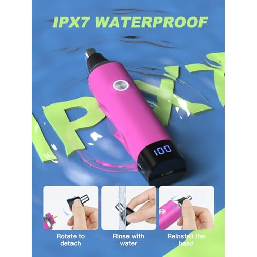 Nose Hair Trimmer for Women and Men£¬Rechargeable with LED Display,2 in 1 Painless Multifunctional Ear and Nose Trimmer with IPX7 Waterproof Dual Edge Blades-Magenta