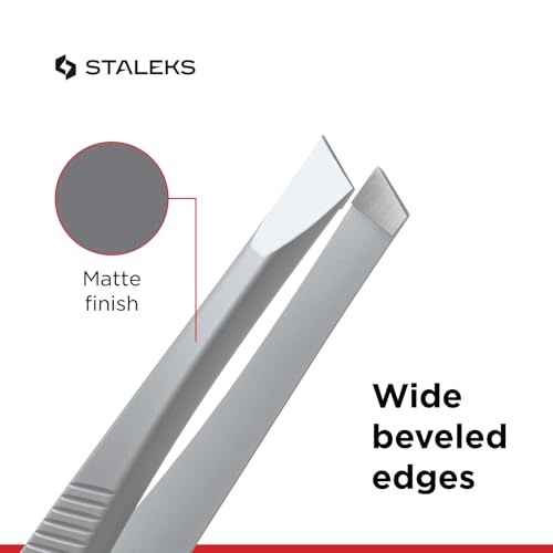 STALEKS CLASSIC 10 Type 3 Eyebrow Tweezers ? Wide Beveled Stainless Steel for Thick Brows & Comfortable Home Hair Removal