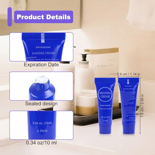 Disposable Shaving Cream for Men, Small Bottle Individually Wrapped Mini Shave Cream in Bulk, Travel Size Toiletries Amenities Vacation for Hotel, Shelter/Homeless/Nursing/Charity 0.34oz (Pack of 100)