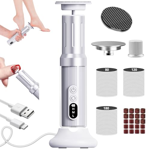 Electric Foot Callus Remover with Nano-Glass Head&Rechargeable Base,6 Speeds Cordless Electric Foot File with Digital Display,Callus Remover for Feet Dead Skin Home Spa Salon with 60Pcs Sandpaper Disk