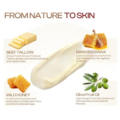 Organic Grass-Fed Beef Tallow Balm: Moisturizing Cream for Dry & Sensitive Skin, 120g/4.2oz