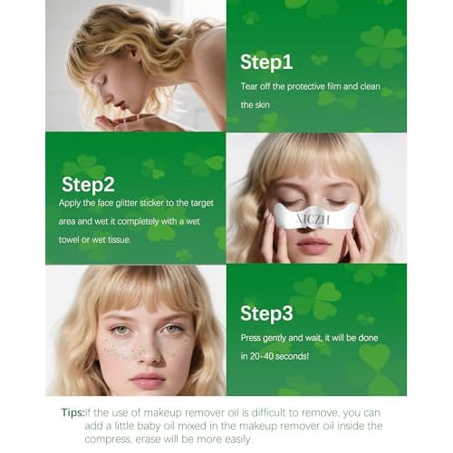 Face Glitter, Green Temporary Face Tattoos Stickers, Body Face Glitter for Women Girls, Green Freckles for St Patrick's Day Country Concerts Singer Festival Rave Accessories (Green - 10 pcs)