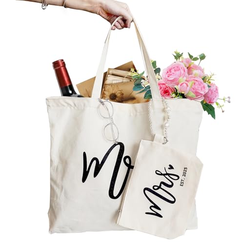 Lutto Canvas Bag with Zip Pocke - Wedding Engagement Bachelorette Birthday Mothers Day Gifts for Women