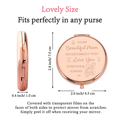 GGOJAGSTMom Valentines Mirror for Women Mom from Daughter Mother's Day Birthday for Mommy Kids Beautiful Mirror Gift for Mother Compact Mirror Gifts for Mom Rose Gold Engraved Makeup Mirror