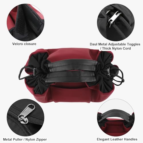 Vomgomfom 20 inch Drawstring Makeup Bag Open Flat,Waterproof Magic Cosmetic Pouch for Women (J-Wine Red)