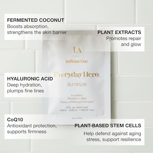 InfiniteAloe Biocellulose Fiber Face Mask, Everyday Hero Illuminate Brightening Face Mask