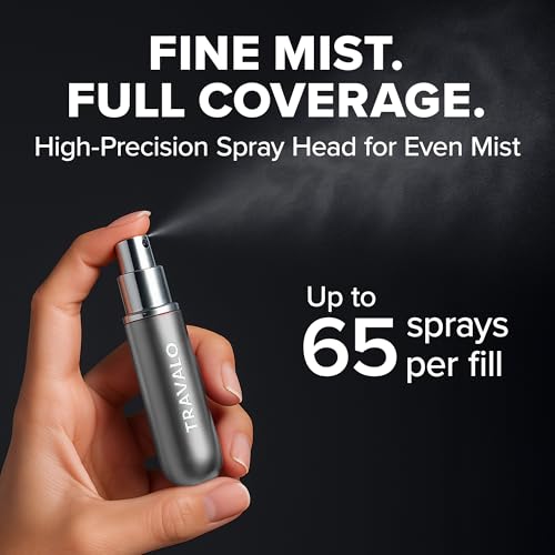 Travalo Classic HD Perfume Atomizer - Leak-Proof and TSA Approved for Air Travel - Reusable, Airtight, Easy-Fill Mini Pump Sprayer - Lightweight, Elegant Design w/Volume Window - Silver 0.17oz