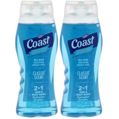 Coast 2-in-1 Hair and Body Wash - Rich Foamy Lather - Clean Rinsing Formula without Drying Out Skin - Dual Action - No Parabens or Phthalates - 18 oz. (Pack of 2)