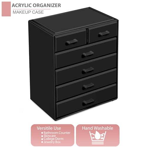 Sorbus Acrylic Makeup Organizer - Organization and Storage Case for Cosmetics Make Up & Jewelry - Large Makeup Organizer for Vanity, Bathroom, College Dorm, Closet, Desk (4 Large, 2 Small Drawers)