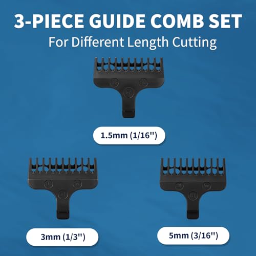 Black Replacement T-Blade with 3 Guards Compatible with Wahl 9864/9864SS/9686/9818A/9854L/9876L/9854/WSS3L/SS2L etc Trimmers.