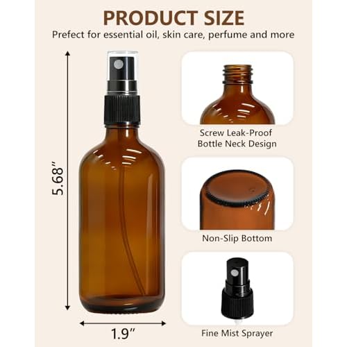 KEYWING 35 Pack Small Amber Glass Spray Bottles for Essential Oils, 4oz Empty Fine Mist Mini Spray Bottles, Refillable Containers for Hair, Travel, Plants, Cleaning, Skin Care