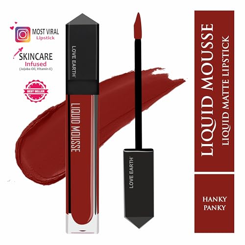 Love Earth Liquid Mousse Lipstick - Matte Finish | Lightweight, Non-Sticky, Non-Drying,Transferproof, Waterproof | Lasts Up To 12 Hours With Vitamin E And Jojoba Oil - (6 ml (Pack Of 1)