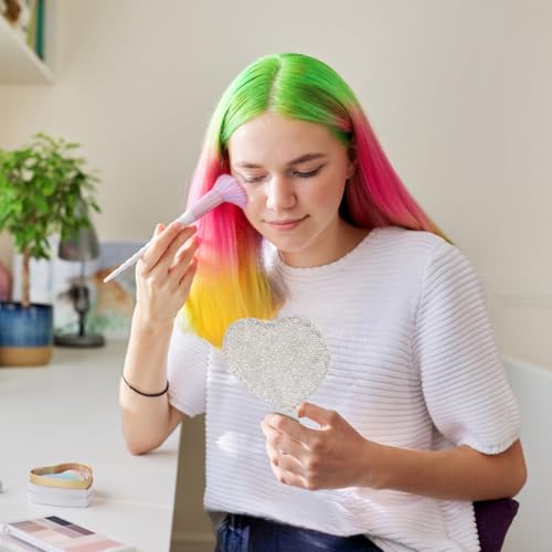 Baluue Rhinestone Heart Shaped Handheld Mirror Portable Bling Cosmetic Vanity Mirror Compact Travel Makeup for Women