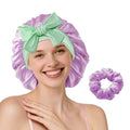 Double-Layer Mulberry Silk Bonnet for Sleeping Women 22 Momme 6A with Adjustable Ties, 13 Inch Anti-Frizz Sleep Hair Bonnet for Hair Protection, Includes Silk Scrunchie, Purple