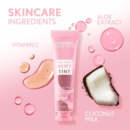 Covergirl Clean Fresh Dewy Tint 400 Dreamy Pink, 3-in-1 Tint, Blendable Color For Eyes, Lips & Cheeks, 0.33 fl oz (Pack of 1)