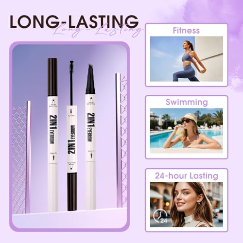 2 in 1 Liquid Eyebrow Pen Waterproof Long-Lasting Liquid Eyebrow Pencil Double Head Liquid Eyebrow with eyebrow dyeing brush Pencil Natural Eyebrow Pen(03-RMG-Dark Brown)