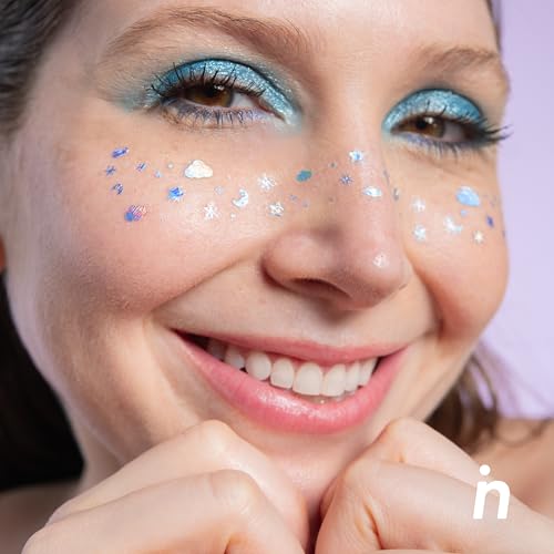 Nipskin Dream Chaser Stick-On Face & Body Art Patches ? Metallic Sky Blue Moons, Clouds & Stars ? Sweat-Proof, Soft on Skin ? 4 Pieces