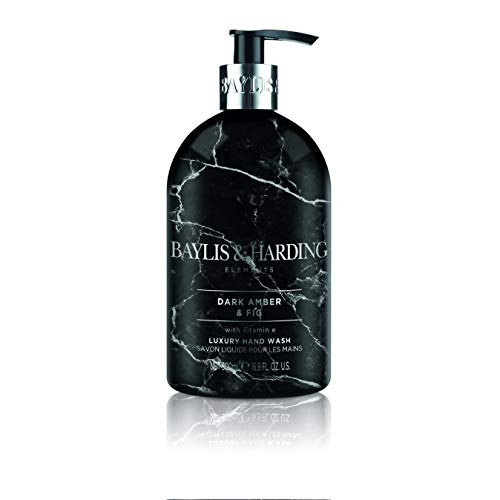 Baylis & Harding Liquid Hand Soap Wash with Dispenser, Elements, Dark Amber & Fig, 16.9oz/500ml (3-Pack)