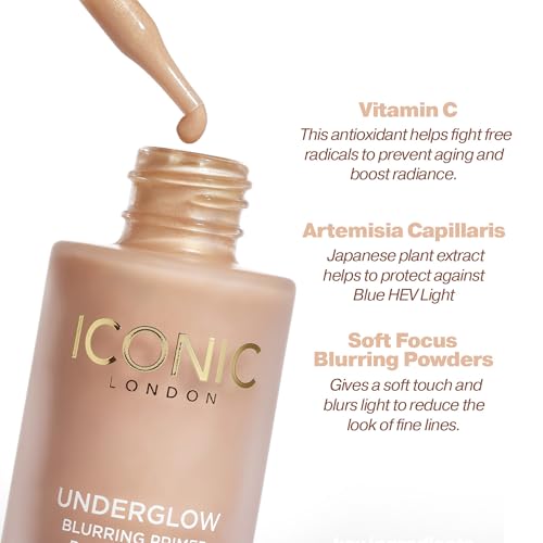 ICONIC LONDON Underglow Blurring Primer | Blurs Imperfections and Gives Skin a Radiant Glow, Cruelty-Free, Vegan Makeup Universal Shade, 0.91 Fl oz