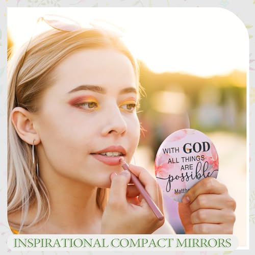 Geelin 60 Pcs Christian Compact Mirrors Gifts Bulk for Women Bible Verse Pocket Makeup Mirror Portable Floral Inspirational Religious Gift for Graduation Party Favors Church Travel Purse