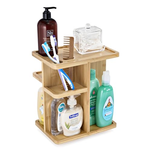 Sorbus 360¡Æ Makeup Organizer - Bamboo Wood Make Up Storage Carousel for Cosmetics, Skin Care Rotating Makeup Organizer for Vanity, Bathroom Storage