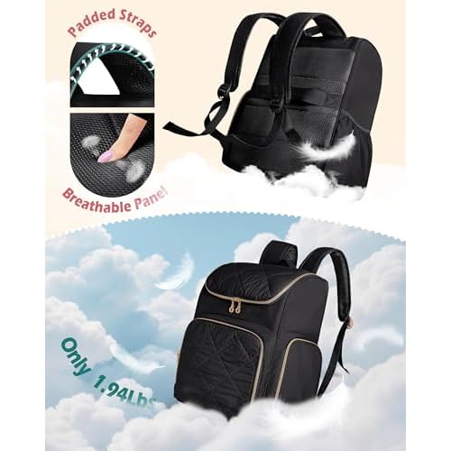 Insulated Hairstylist Travel Bag Backpack with Detachable Dividers and Multiple Pockets, Quilted Hair Tool Travel Bag with Multiple Pockets for Hairstylist and Barber, Black