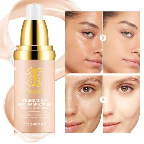 2 Pack Foundation 4 in 1, Medium Color Changing Foundation, Liquid Foundations Protect from Sun with SPF50 for Gym, Sports, Dancing, 1.05 fl.oz