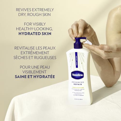 Vaseline Intensive Care Unscented Advanced Repair Body Lotion - Ultra-Hydrating with Lipids for Extremely Dry Skin, 20.3 oz, Pack of 3