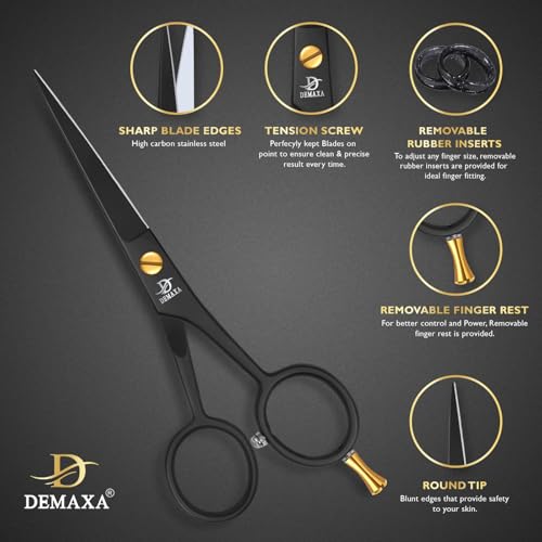 5" Professional Beard Scissors for men Mustache Scissors with 1 Mustache Comb, 1 Beard Comb & Soft Pouch ? Prefect Beard shears mustache kit for All Facial Hair ? moustache Grooming kit for Men