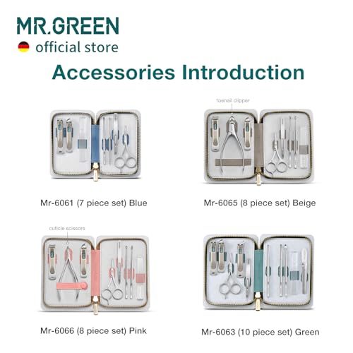 MR.GREEN Fashion Imprint Manicure Sets Professional Nail Clipper Set Personal Care Tool Kits Nial Cutter Gift With Leather Case (Green(10Pcs Set))
