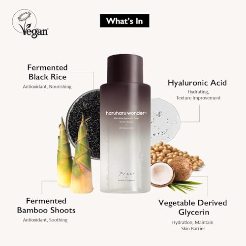 haruharu Wonder Black Rice Hyaluronic Toner for Sensitive Skin, Alcohol Free, Fragrance Free, Deep Hydration, Glass Skin, Korean Skincare, Vegan, Cruelty-Free, 10.1 fl.oz