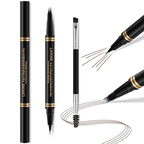 Eyebrow Pen,2-in-1 Waterproof Eyebrow Pencil with 4 Tip Microblading Brow Pen and Ultra-Precise Brow Pencil,with Dual-ended Eyebrow Brush,Eyebrow Makeup for Natural Looking - Dark Brown