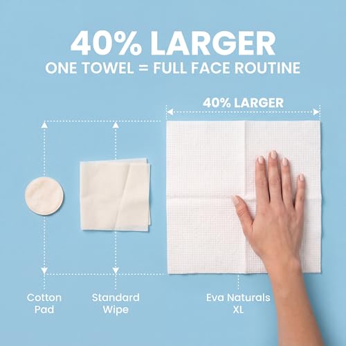 Disposable Face Towels XL 10x12-100% Viscose Eucalyptus Biodegradable Clean Facial Towels, 50 count - Ultra Soft & Lint-Free Towelettes for Acne-Prone & Sensitive Skin, Makeup Remover Dry Wipes