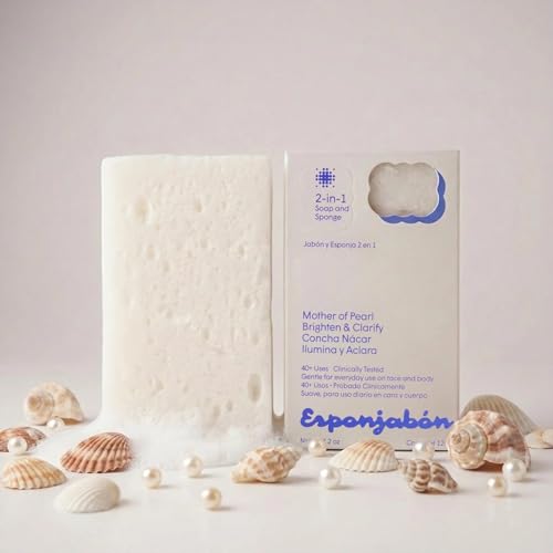 T.Taio Esponjabon Mother of Pearl Soap Sponge - Cleansing Shower Scrubber - Cleaning Bath Wash Scrub - Oil Removal - Massage & Lather Foot, Elbow, & Face - Bathroom Accessories - Fresh Scent (5-Pack)