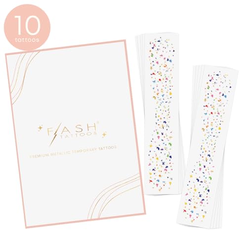 RAINBOW CONFETTI FRECKLES set of 10 premium boho waterproof temporary metallic gold and silver jewelry foil Flash Tattoos, face tattoo, face sparkle, rainbow temporary tattoo, rainbow party